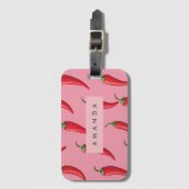 ピンクの背景にスパイシーな赤い唐辛子パターン ラゲッジタグ (正面縦)