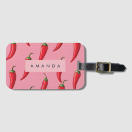 ピンクの背景にスパイシーな赤い唐辛子パターン ラゲッジタグ