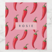 ピンクの背景にスパイシーな赤い唐辛子パターン ワインラベル (シングルラベル)