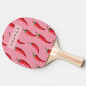 ピンクの背景にスパイシーな赤い唐辛子パターン 卓球ラケット (横)