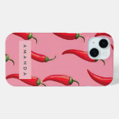 ピンクの背景にスパイシーな赤い唐辛子パターン Case-Mate iPhoneケース (裏面 (横))