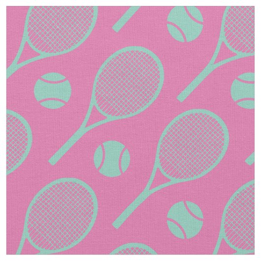 💗🤩🎾ピンクの背景にテニスラケット ファブリック (クローズアップ)