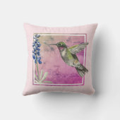 ピンクの背景にハミングバードとブルーボンネット クッション (裏面)