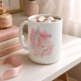 ピンクの背景にバレリーナとスズランをあしらったフラワーデザイン コーヒーマグカップ