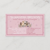 ピンクの背景にパウプリントの水彩犬と花 名刺 (裏面)