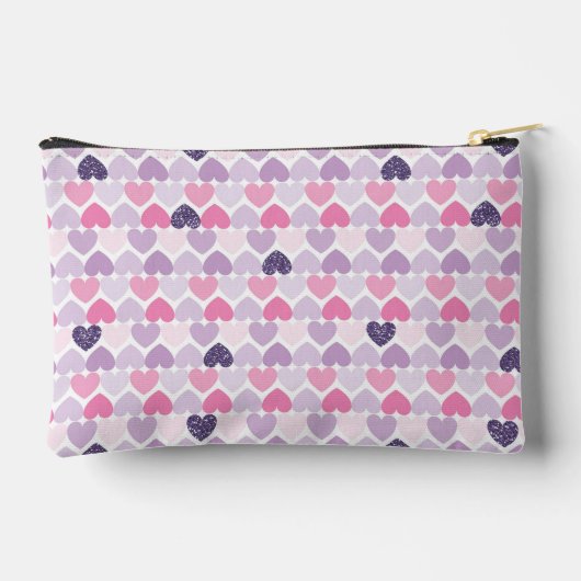 ピンクの背景にピンクと紫のハート アクセサリーポーチ (裏面)