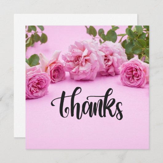 ピンクの背景にピンクのバラのサンキューカード (正面/裏面)