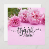 ピンクの背景にピンクのバラのサンキューカード (正面/裏面)