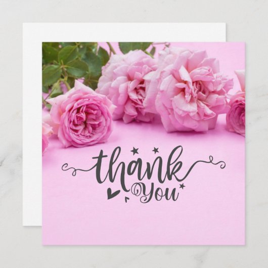 ピンクの背景にピンクのバラのサンキューカード (正面/裏面)