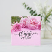 ピンクの背景にピンクのバラのサンキューカード (スタンド正面)