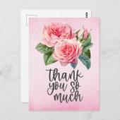 ピンクの背景にピンクのバラのサンキューカード ポストカード (正面/裏面)