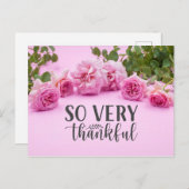ピンクの背景にピンクのバラのサンキューカード ポストカード (正面/裏面)