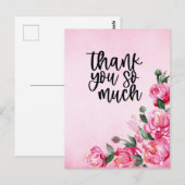 ピンクの背景にピンクのバラのサンキューカード ポストカード (正面/裏面)
