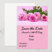 ピンクの背景にピンクのバラの70歳の誕生日 招待状 (正面/裏面)