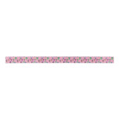 ピンクの背景に可愛いカラフルロボット サテンリボン (正面)