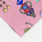 ピンクの背景に可愛いカラフルロボット フリースブランケット (角)