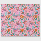 ピンクの背景に可愛い漫画の人魚 ラッピングペーパー (フラット)