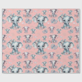 ピンクの背景に可愛い象のプリント ラッピングペーパー (フラット)