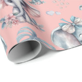 ピンクの背景に可愛い象のプリント ラッピングペーパー (ロールコーナー)