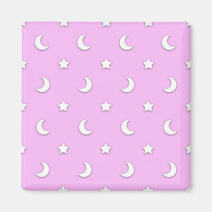 ピンクの背景に小さな白い星と月 マグネット