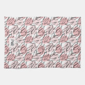ピンクの背景に手描きの唐辛子 キッチンタオル (横)