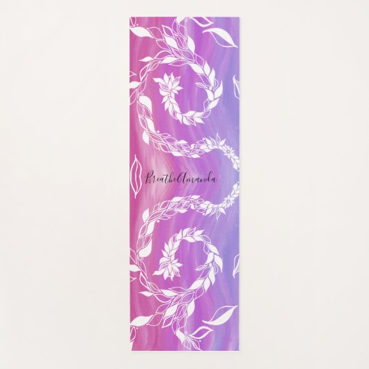 ピンクの背景に抽象芸術リーフデザインを呼吸する ヨガマット (正面)