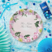 ピンクの背景に犬のバラ結婚の ペーパープレート (パーティー)