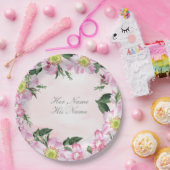 ピンクの背景に犬のバラ結婚の ペーパープレート (パーティー)