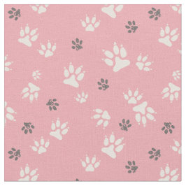  ピンクの背景に犬の足跡が付く ファブリック