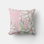 ピンクの背景に白いユリのイラスト クッション (正面)