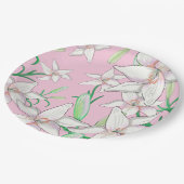 ピンクの背景に白いユリのイラスト ペーパープレート (アングル)