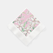 ピンクの背景に白いユリイラストレーション 縁ありカクテルナプキン (角)
