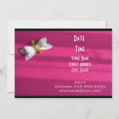 ピンクの背景に白いリボンの誕生日 招待状 (裏面)