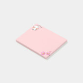 ピンクの背景に白い可愛いネズミとピンクの花 ポストイット (アングル)