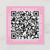 ピンクの背景に白い大胆なQRコードのヘア&メイクデザイン スクエア名刺 (正面)