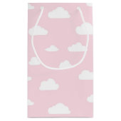 ピンクの背景に白い漫画の雲が描かれている スモールペーパーバッグ (裏面)