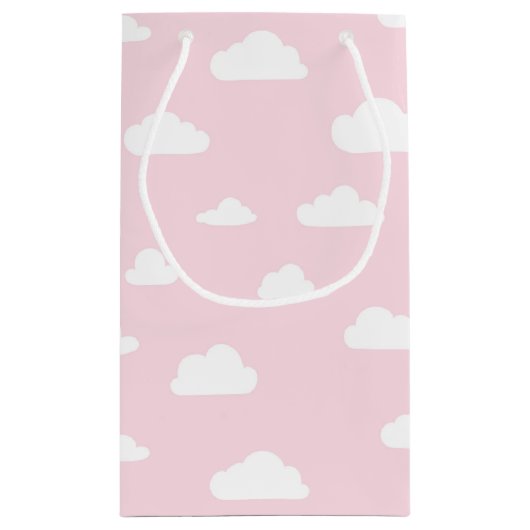 ピンクの背景に白い漫画の雲が描かれている スモールペーパーバッグ (裏面)