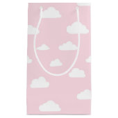 ピンクの背景に白い漫画の雲が描かれている スモールペーパーバッグ (正面)