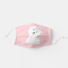 ピンクの背景に白い犬 大人用布マスク