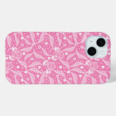 ピンクの背景に白い花のレース Case-Mate iPhoneケース (裏面 (横))