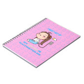 ピンクの背景に眠い女の子のコーヒー愛好家 ノートブック (左側)