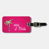 ピンクの背景に美しいヤシの木 ラゲッジタグ (正面横)