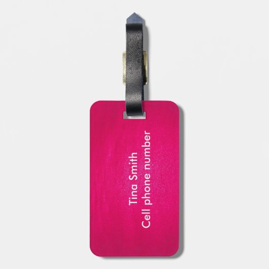 ピンクの背景に美しいヤシの木 ラゲッジタグ (裏面縦)