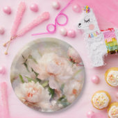 ピンクの背景に美しい白とピンクの芍薬 ペーパープレート (パーティー)