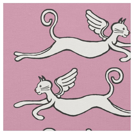 ピンクの背景に翼を持つ猫 ファブリック (クローズアップ)