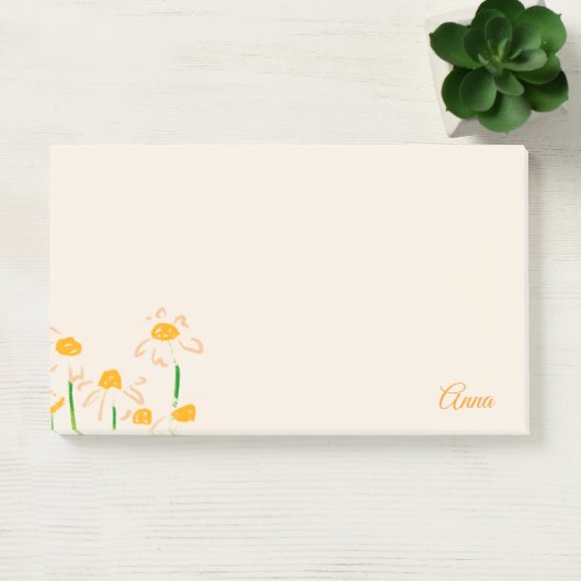 ピンクの背景に花のイラストが可愛い名入れデザイン ポストイット (オフィス)