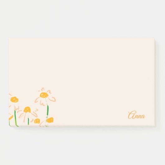 ピンクの背景に花のイラストが可愛い名入れデザイン ポストイット (正面)