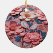 ピンクの背景に花柄の模様 セラミックオーナメント (裏面)