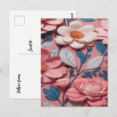 ピンクの背景に花柄の模様 ポストカード (正面/裏面)