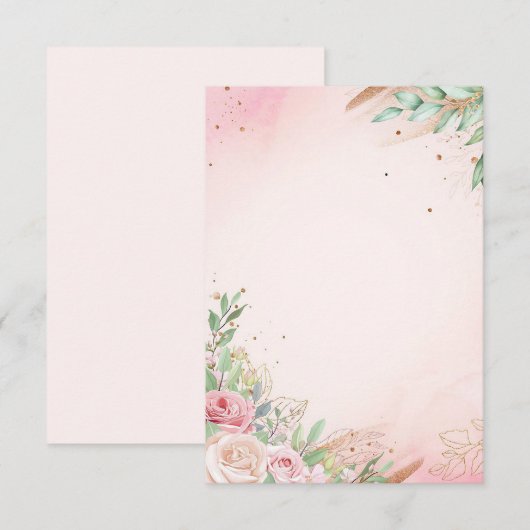 ピンクの背景に花 招待状 (正面/裏面)